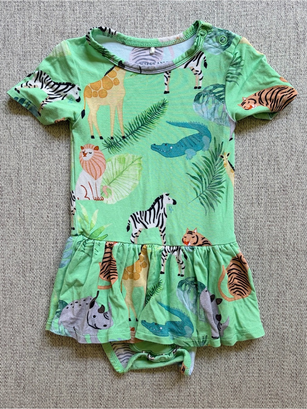 Posh Peanut Green Jungle Animal Print Baby Dress